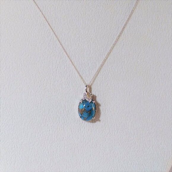 Turquoise Mojave Blue & Zircon Pendant Necklace - Picture 4 of 8